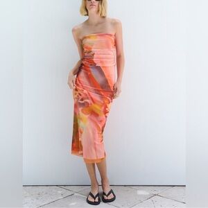 Zara Strapless Printed Tulle Dress